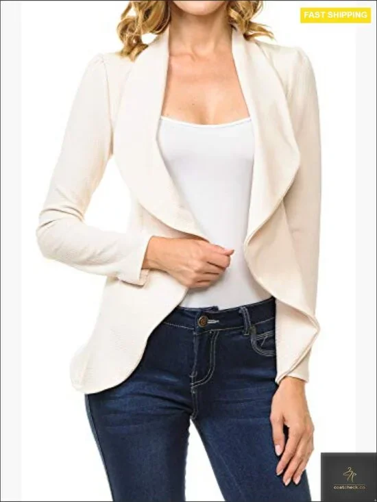 Classic Draped Open Front Lightweight Blazer Long Sleeve Chic Minimal - Picture 2 of 5